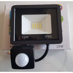 Projecteur LED 10W IP66 avec détecteur de mouvement et lumière blanc froid 6000K.