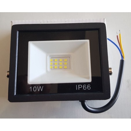 Projecteur LED 10W IP66 blanc froid 6000K, compact et résistant aux intempéries.