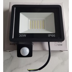Projecteur LED 30W IP66 avec détecteur de mouvement et lumière blanc froid 6000K.