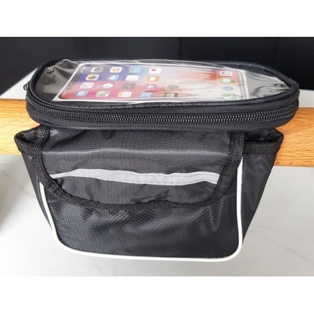 Sacoche de cadre vélo étanche avec étui téléphone amovible et poches Velcro + filet.