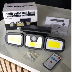 Lampe solaire 100 COB IP67 orientable avec détecteur de mouvement et télécommande.