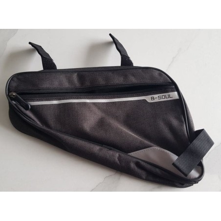 Sacoche de vélo sous le cadre avec poche zippée et poche filet – modèle compact 30×20 cm.