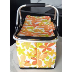 Panier isotherme pliable blanc à fleurs oranges | Pique‑nique & courses – Brocaffaire