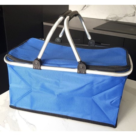 Panier isotherme pliable bleu – idéal pour conserver vos aliments au chaud ou au froid.