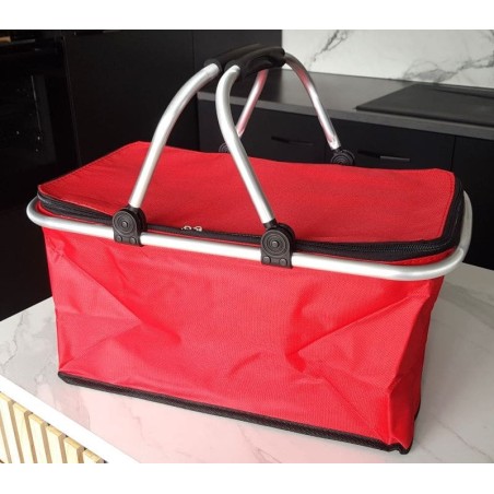 Panier isotherme pliable rouge – idéal pour conserver vos aliments au chaud ou au froid.