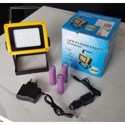 Lampe LED portable 100W avec batterie, blanc froid, 20 SMD, IP65, double chargeur.