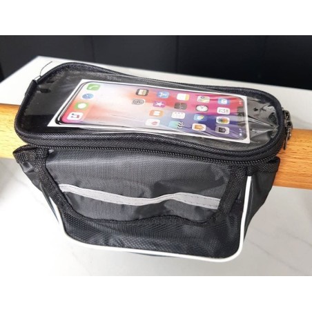 Sac de cadre vélo noir avec étui transparent pour smartphone – résistant à l’eau