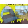 Tente de plage pop‑up auto‑déployante bleu/blanc avec moustiquaire et protection UV30+.