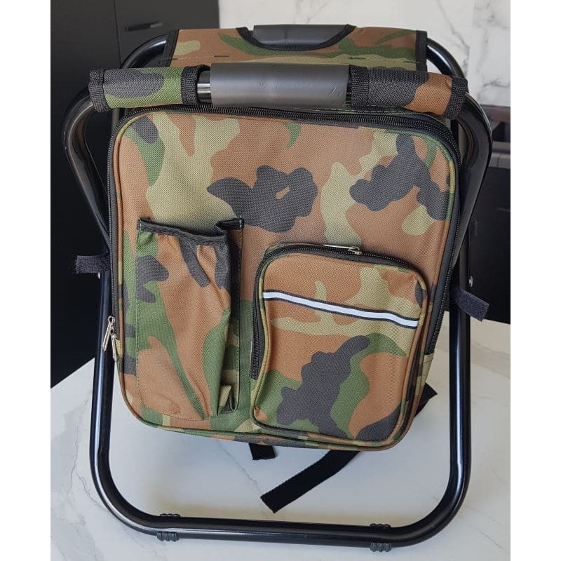Chaise pliante camouflage avec sac à dos thermique intégré pour activités outdoor