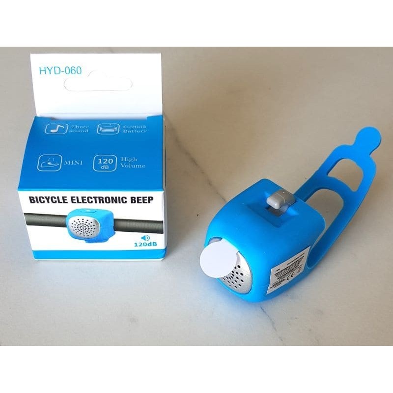 Klaxon électronique de vélo 120 dB étanche, fixation guidon, couleur bleu