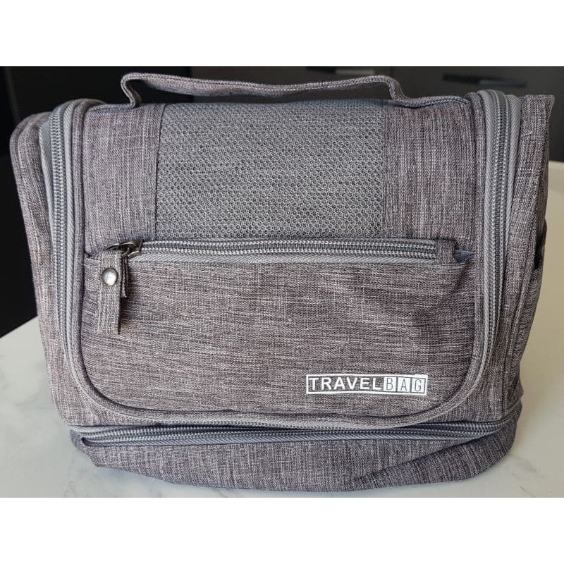 Trousse de toilette de voyage grande capacité avec crochet, poches multiples et tissu imperméable