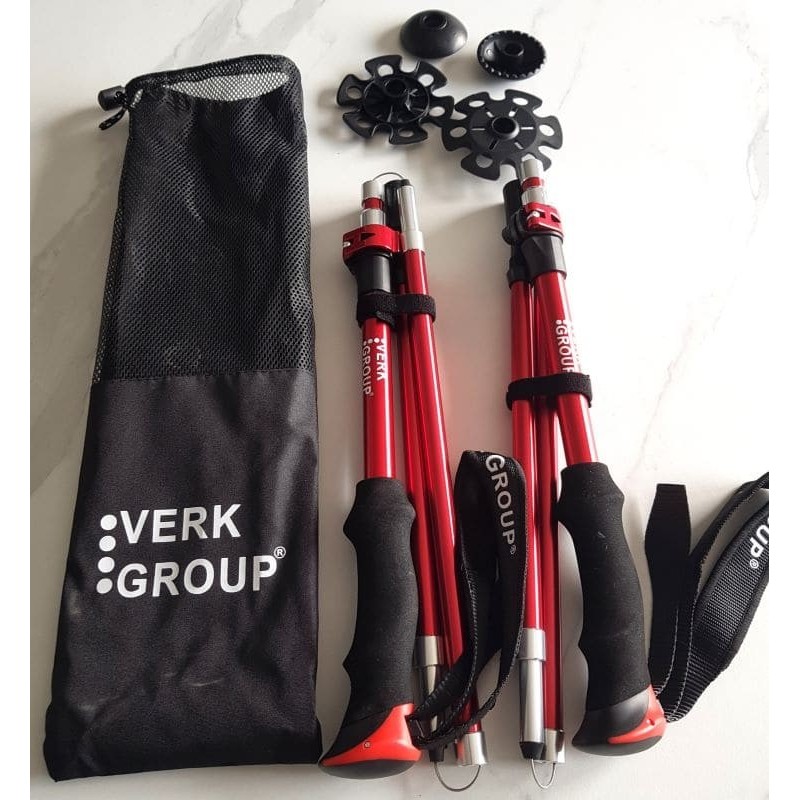 Bâtons de marche nordique Verk Group rouges avec housse et embouts interchangeables