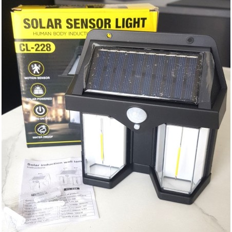 Lampe solaire étanche 1200 lm avec détecteur de mouvement et crépusculaire – 3 modes.