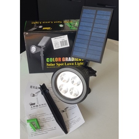 Lampe solaire de jardin blanc chaud, 4 LED, orientable, avec détecteur crépusculaire.
