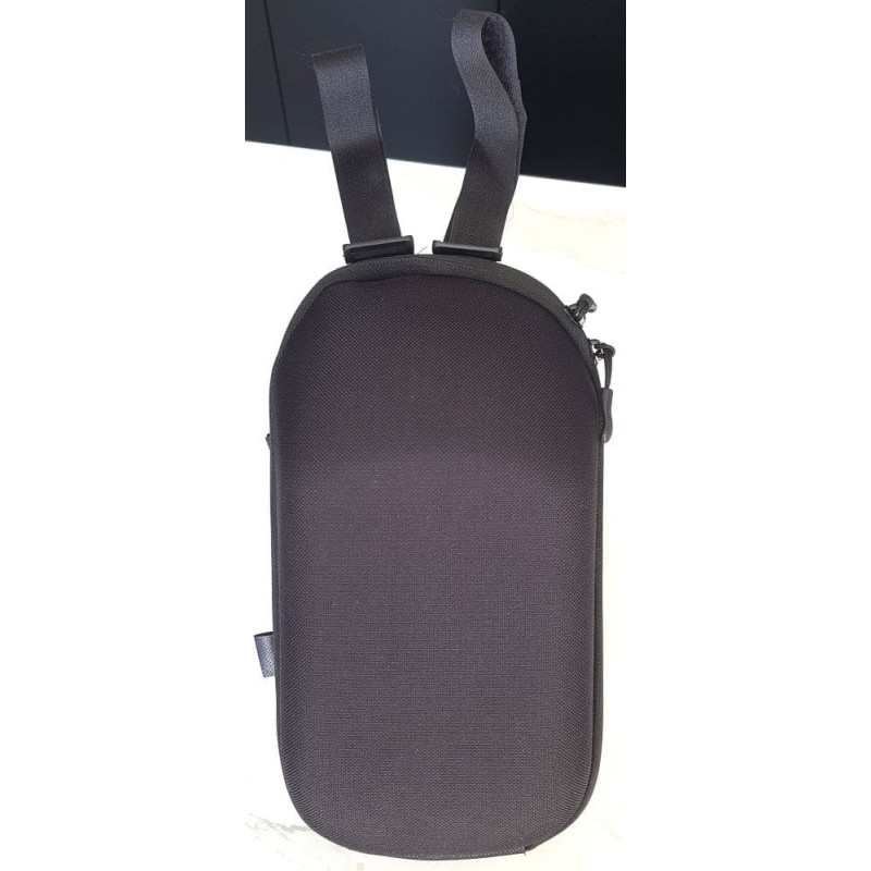 Sacoche de guidon pour trottinette noire, étanche, avec étui téléphone transparent.
