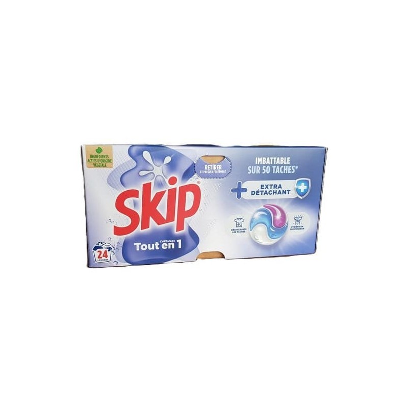 Skip Tout en 1 + Extra Détachant – 24 capsules