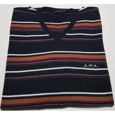 Pull Mise au Green rayé noir et brun taille M – Brocaffaire