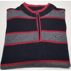 Pull Mise au Green rayé bleu et gris – Taille XL – Occasion