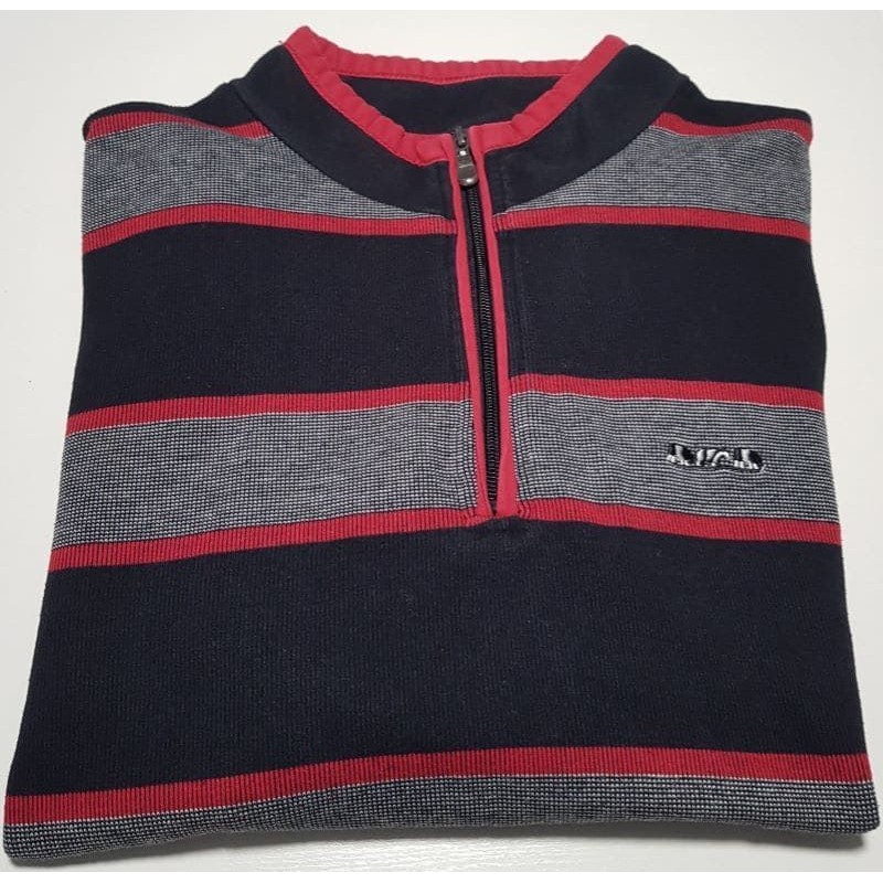 Pull Mise au Green rayé bleu et gris – Taille XL – Occasion