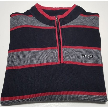 Pull Mise au Green rayé bleu et gris – Taille XL – Occasion