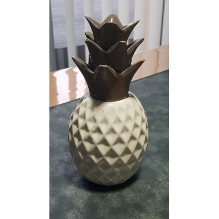 Ananas décoratif en céramique blanc et taupe 23 cm – Objet d’occasion en bon état
