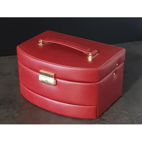 Boîte à bijoux rouge bordeaux à trois étages avec fermoir à clé – modèle d’occasion
