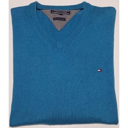 Pull Tommy Hilfiger bleu clair col V en taille L – très bon état