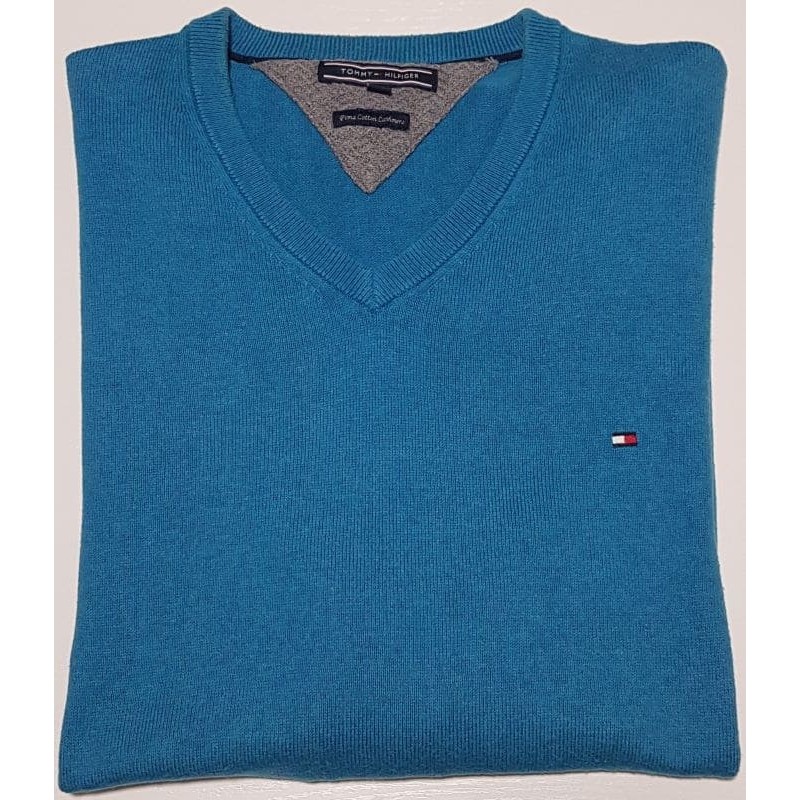 Pull Tommy Hilfiger bleu clair col V en taille L – très bon état