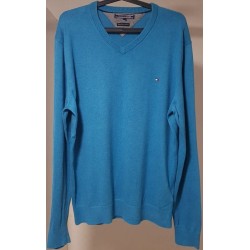 Pull Tommy Hilfiger Bleu Clair Col V Taille L – Occasion Très Bon État | Brocaffaire