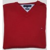 Pull Tommy Hilfiger rouge col V en taille XXL – très bon état