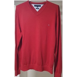Pull Tommy Hilfiger Rouge Col V Taille XXL – Occasion Très Bon État | Brocaffaire