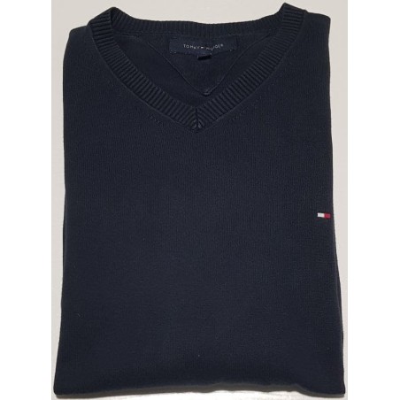 Pull Tommy Hilfiger bleu foncé col V en taille M – très bon état