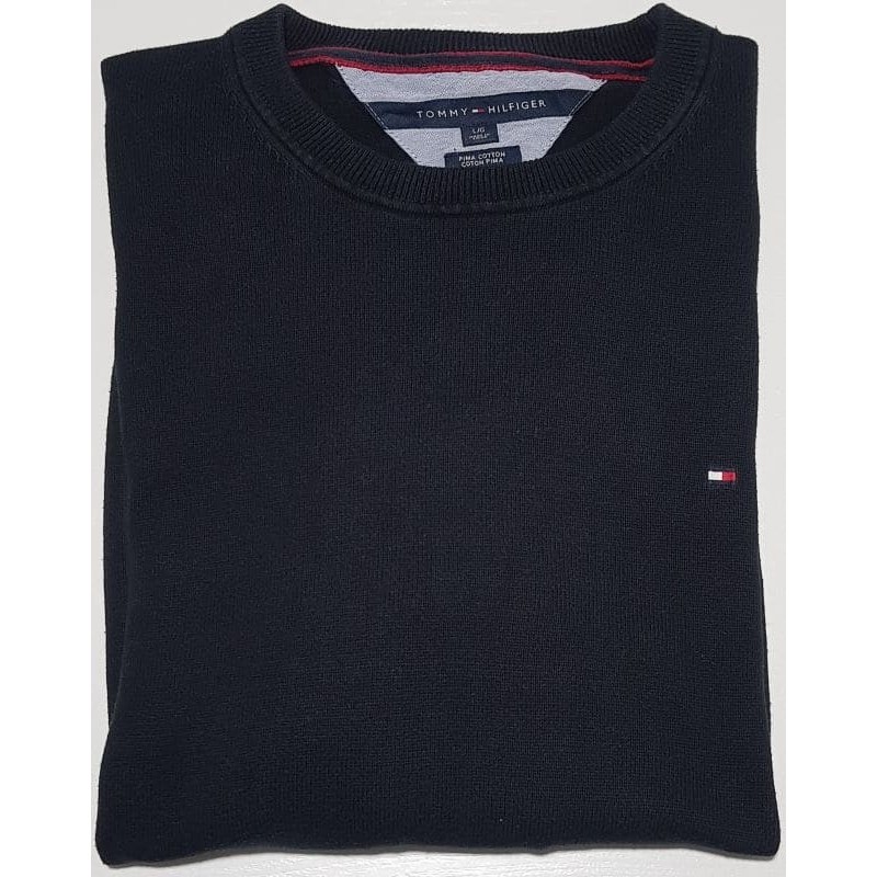 Pull Tommy Hilfiger noir col rond en taille L – très bon état