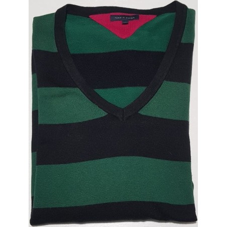 Pull léger Tommy Hilfiger noir et vert col V taille L – très bon état