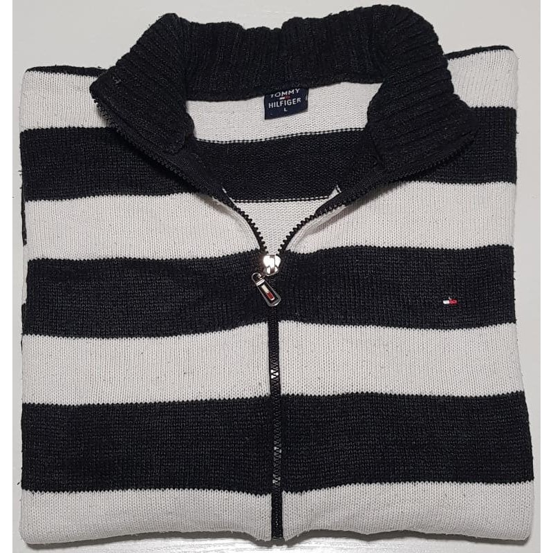 Gilet Tommy Hilfiger rayé noir et blanc L – vêtement homme d’occasion