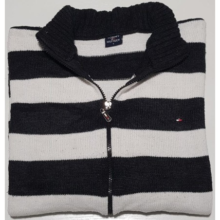 Gilet Tommy Hilfiger rayé noir et blanc L – vêtement homme d’occasion