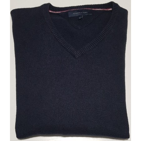 Pull bleu marine Tommy Hilfiger col V XL – vêtement homme d’occasion