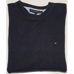 Pull bleu marine Tommy Hilfiger col rond L – vêtement homme d’occasion