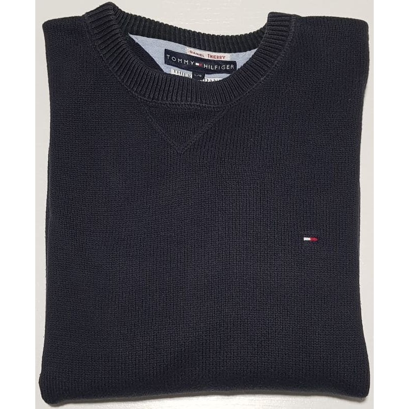 Pull bleu marine Tommy Hilfiger col rond L – vêtement homme d’occasion