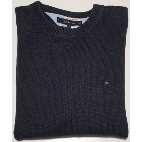 Pull bleu marine Tommy Hilfiger col rond L – vêtement homme d’occasion