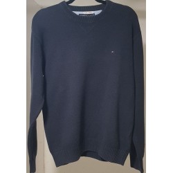 Pull Tommy Hilfiger bleu marine col rond L – Occasion très bon état | Brocaffaire