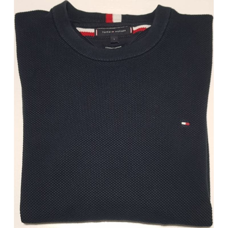 Pull bleu marine Tommy Hilfiger col rond L – vêtement homme d’occasion