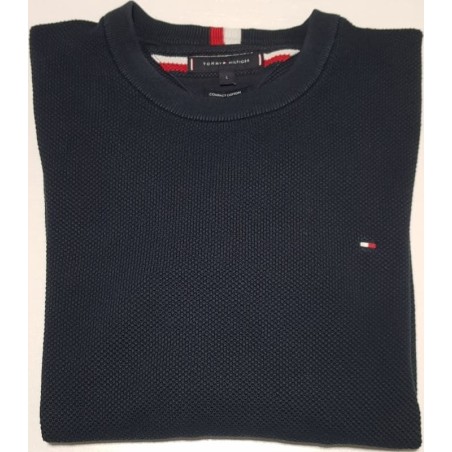 Pull bleu marine Tommy Hilfiger col rond L – vêtement homme d’occasion