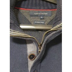 Pull Tommy Hilfiger bleu marine col camionneur XL – Occasion très bon état | Brocaffaire