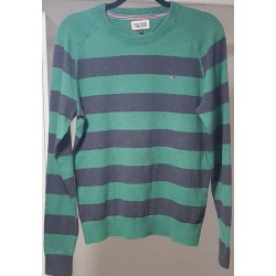 Pull léger Tommy Hilfiger rayé vert et gris M – Occasion bon état | Brocaffaire