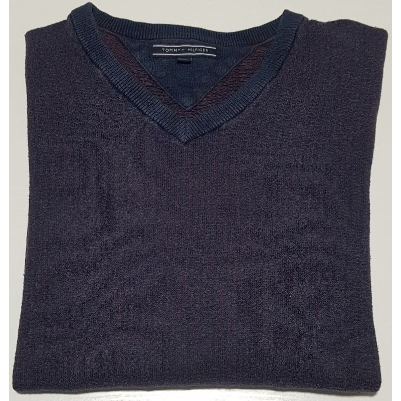 Pull Tommy Hilfiger bleu et violet col V M – vêtement homme d’occasion