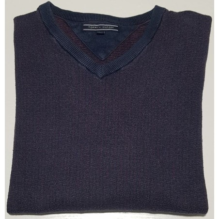 Pull Tommy Hilfiger bleu et violet col V M – vêtement homme d’occasion