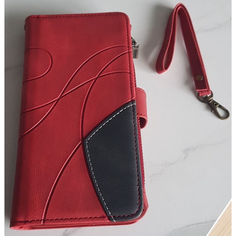 Coque rouge pour Redmi Note 9T avec porte‑cartes et porte‑monnaie intégré.